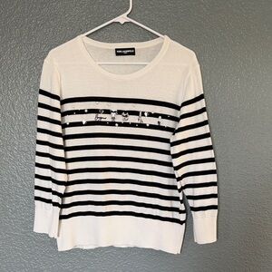 Karl Lagerfeld Women's Black and White Striped Sweatshirt